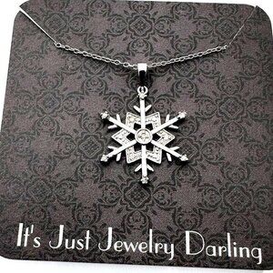 Womans Diamond Necklace Sterling Silver Snowflake Pendant Holiday Winter Gift